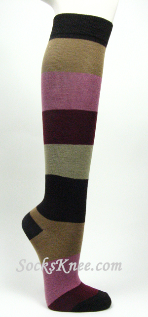 Dark Brown Light Brown Pink Fashion Knee High Sock for Women - Click Image to Close