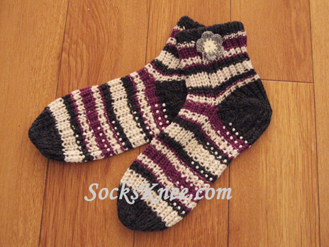 Dark Gray Purple White Knit Socks with Non-Skid Sole - Click Image to Close
