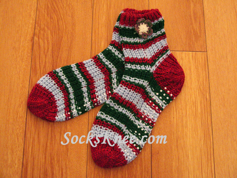 Dark Red, Light Blue, Green Knit Socks with Non-Skid Sole