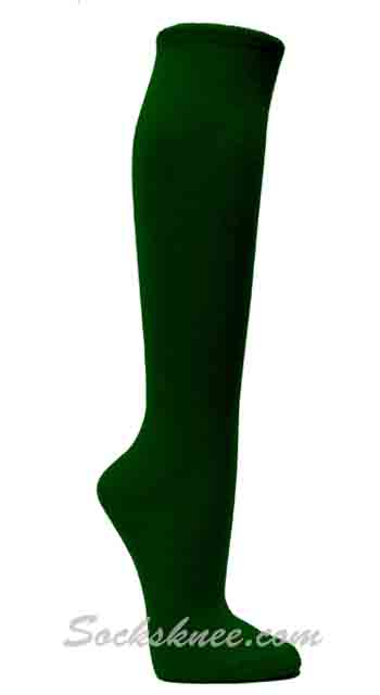 Dark Green/Forest Ladies fashion casual dress knee high socks - Click Image to Close