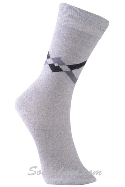 Gray Men's Diamond Link Cotton Blended Dress Socks - Click Image to Close