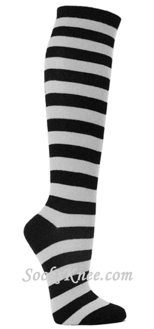 Black and Light Gray(Grey) Striped Knee Socks