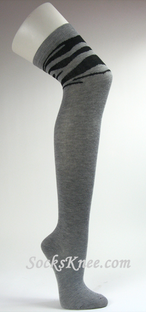 Zebra Striped on Thigh Gray Over Knee High Socks for Women - Click Image to Close