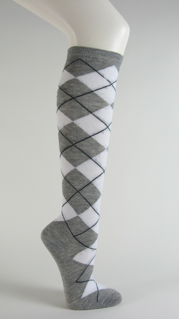 Gray with white argyle socks knee high - Click Image to Close