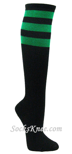 Black & Green Striped COUVER Quality Non-Athletic Knee Socks - Click Image to Close