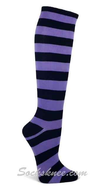 Lavender and Black Striped Knee High Socks for Women - Click Image to Close