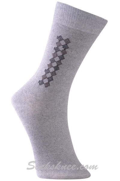 Men's Vertical Diamond Stripes Dress Socks - Light-Gray - Click Image to Close