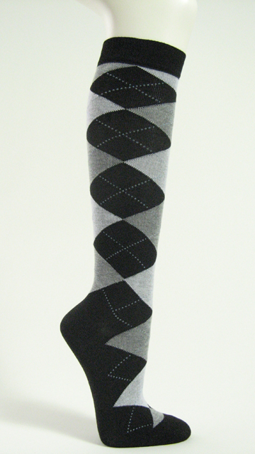 Light grey and grey black argyle knee socks - Click Image to Close