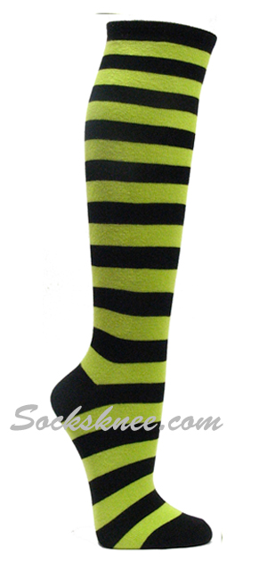 Black and Lime Green striped knee socks Knee Sock shop SocksKnee.com ...