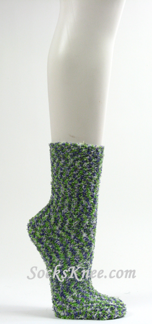 Lime Green Purple Fuzzy Sock for Women