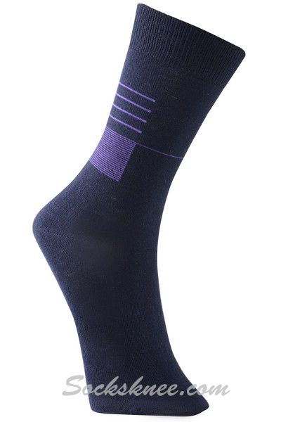 Men's Navy Conference Lines Up Cotton Blended Dress Socks - Click Image to Close