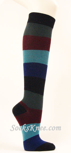 25-60 25” KNEE HIGH WHITE tube socks with TEAL stripes style 1 