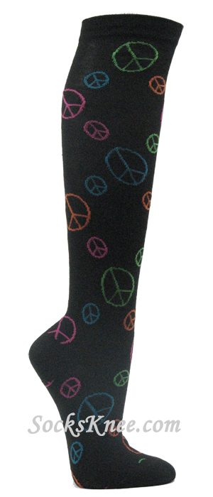 Peace Logo / Symbol Black Knee Socks - Click Image to Close