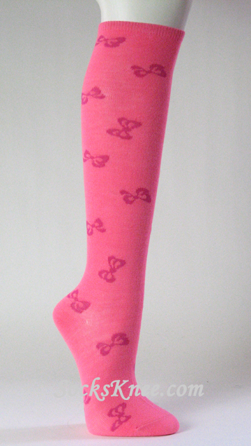 Pink Ribbon Logo/Symbol Bright Pink Knee High Socks for Women - Click Image to Close