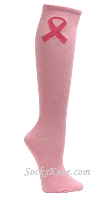 Pink Ribbon Logo/Symbol Light Pink Knee High Socks - Click Image to Close