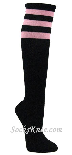 Black & Light Pink Striped COUVER Quality Non-Athletic Knee Sock - Click Image to Close
