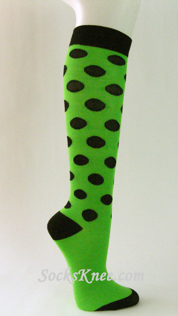 Bright Green Polka Dots Knee Socks for Women - Click Image to Close
