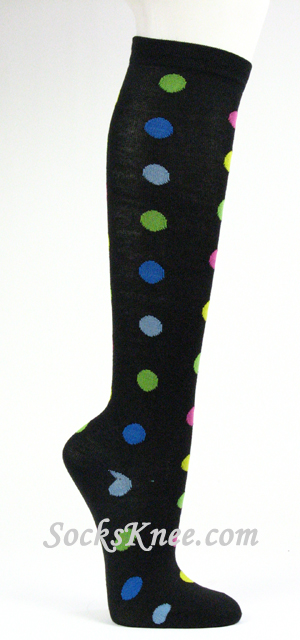 Dotted Black Knee High Socks for Women - Click Image to Close