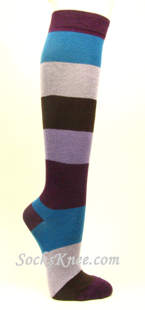 Purple Bright Blue Lavender Brown Fashion High Sock for Women - Click Image to Close