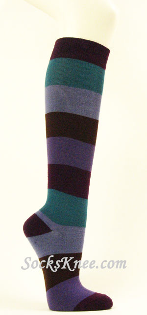 Purple Lavender Maroon Wider Striped Knee high socks - Click Image to Close