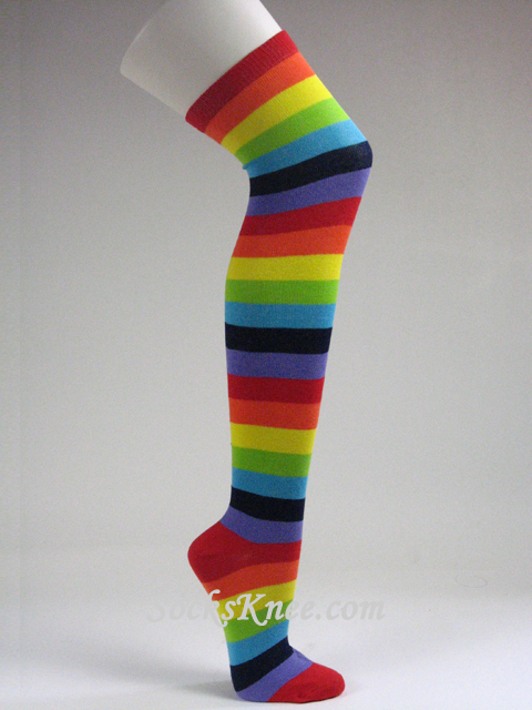 Rainbow Striped Over Knee High Socks for Women - Click Image to Close