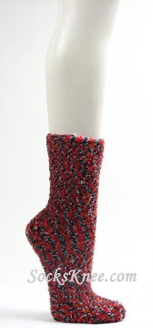 Red Black Fuzzy Sock for Women - Click Image to Close