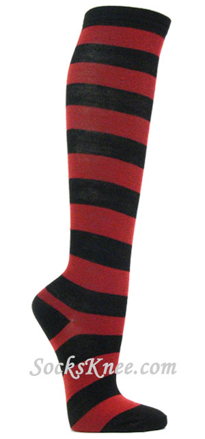 Black and Red wider striped knee high socks - Click Image to Close