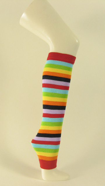 Red lime green yellow striped leg warmer - Click Image to Close
