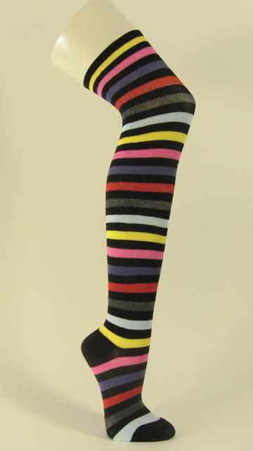 Socks over knee black yellow pink striped mutiple colors