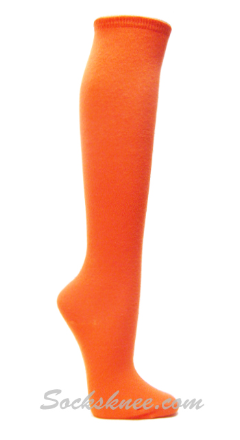 Orange Womens Fashion Casual Knee High Socks - Click Image to Close