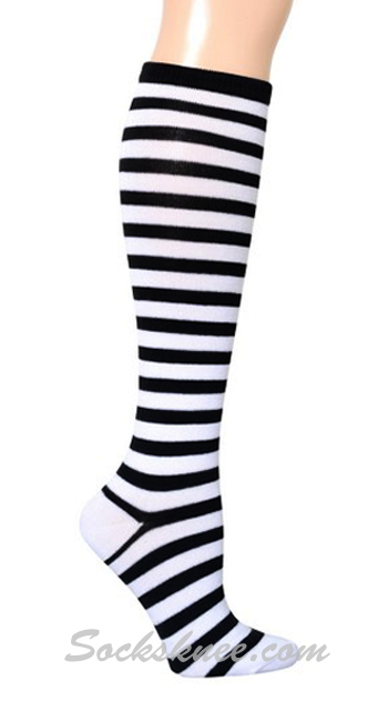 Black and White Mini-striped Knee Socks