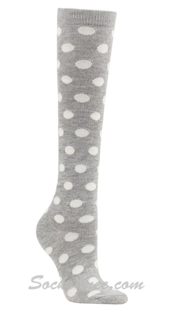 White Polka Dots White Women Fashion Knee High Socks - Click Image to Close