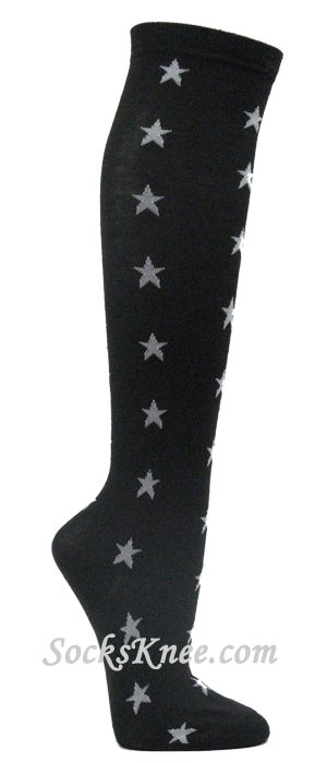 Black with White Star Logo / Symbol Knee Socks - Click Image to Close