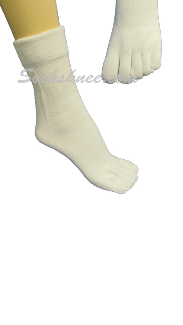 White Thick 5 Finger Winter Toe Socks, Quarter ~ Midcalf Length