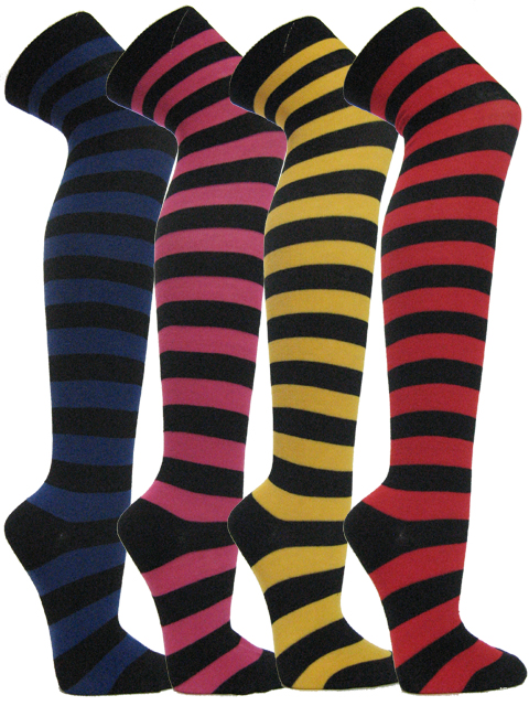 30-15 30” OVER THE KNEE WHITE tube socks with BLACK/HOT PINK stripes style 4