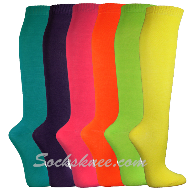 Womens/Ladies Cute Colorful Solid Dress Knee High Socks - Click Image to Close