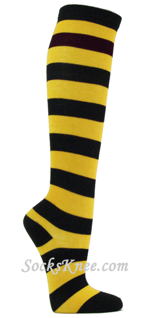 Yellow and Black Striped Knee High Socks for Women - Click Image to Close