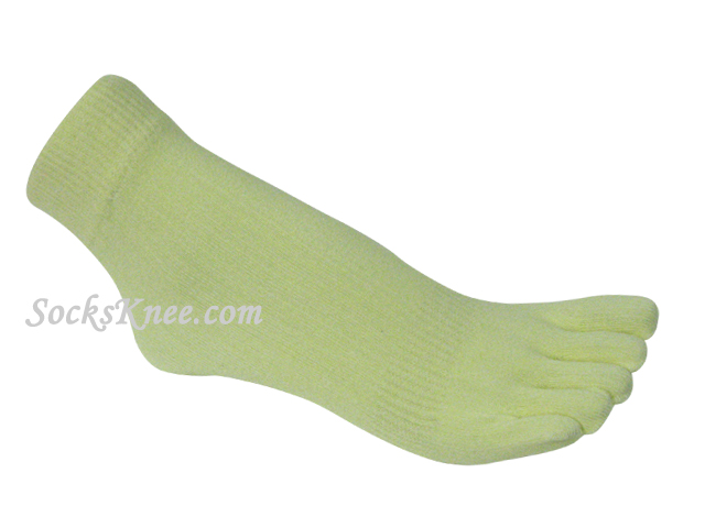 Light Yellow Ankle High Five Finger Toes Toe Socks - Click Image to Close